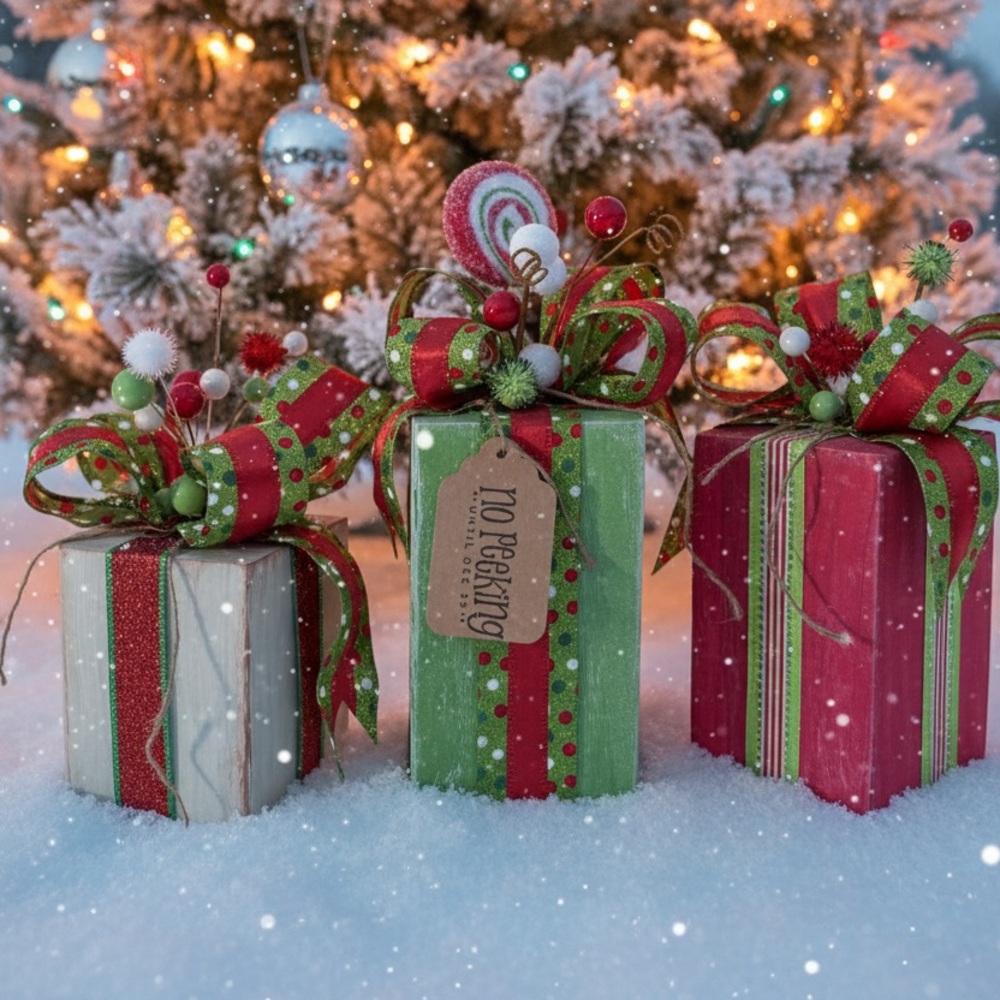 Festive Holiday Gift Boxes Set - Red, Green, and White